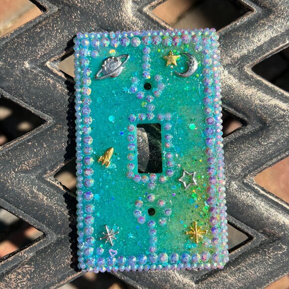 Space Bedazzled Handmade Epoxy Resin Switch Plate / Outlet Cover - Picture 2 of 5